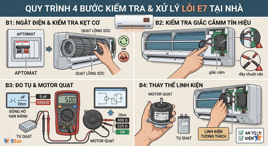 Quy trình 4 bước kiểm tra và xử lý lỗi E7 tại nhà