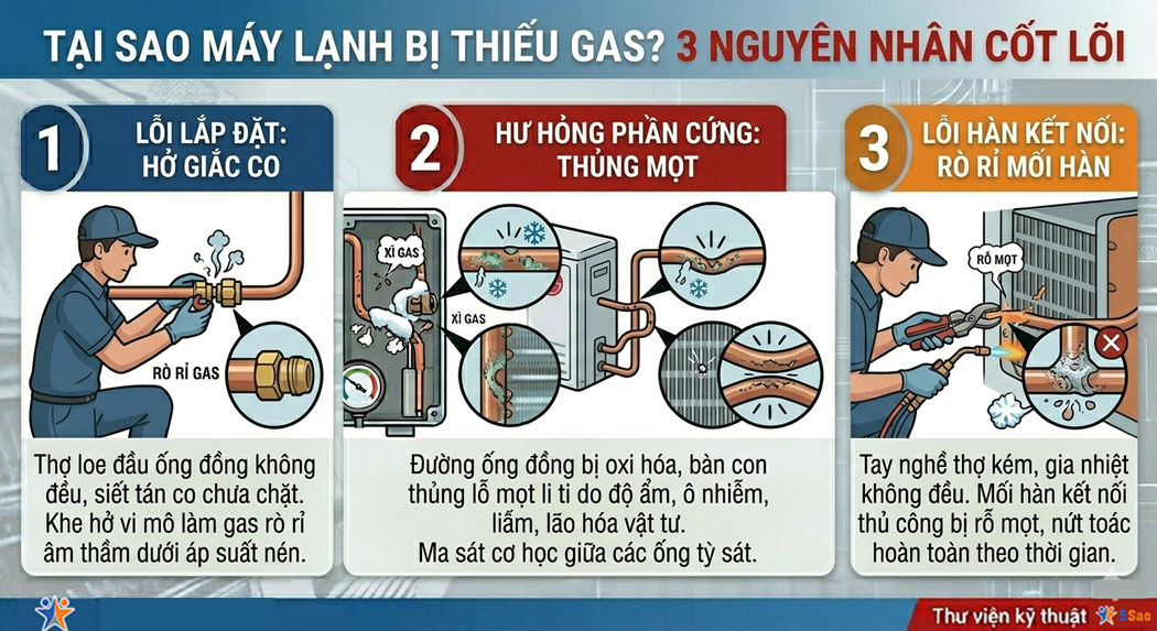 Tại sao máy lạnh bị thiếu gas? 3 Nguyên nhân cốt lõi