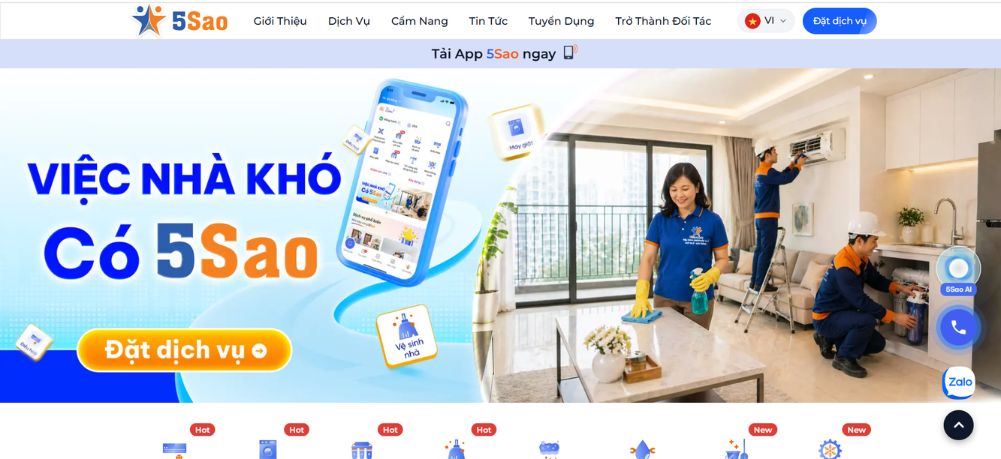 Bước 1: Truy cập vào trang chủ chính thức tại địa chỉ website 5Sao.