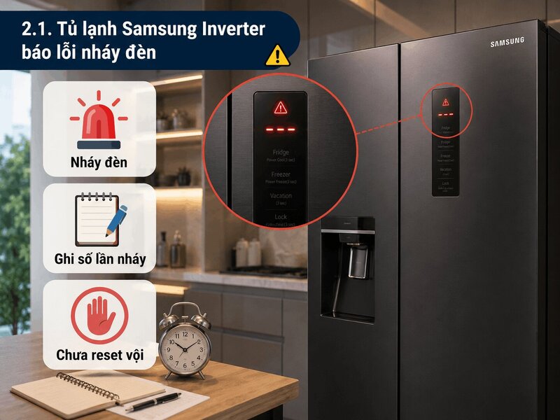Cách test mã lỗi tủ lạnh samsung inverter 