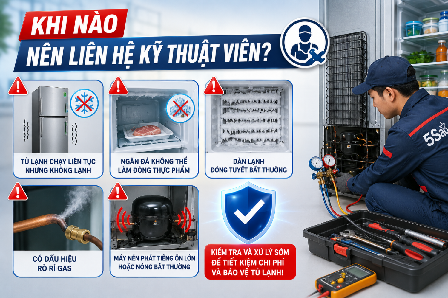 Dịch vụ kiểm tra và sửa tủ lạnh kém lạnh tại 5Sao 