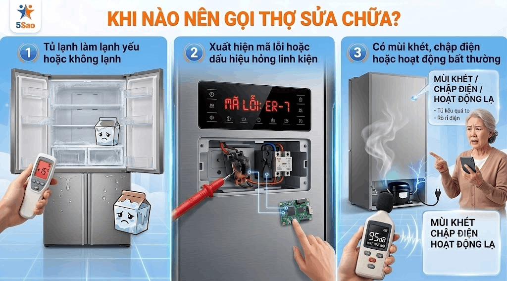 các dấu hiệu cần gọi thợ sửa chữa tủ lạnh