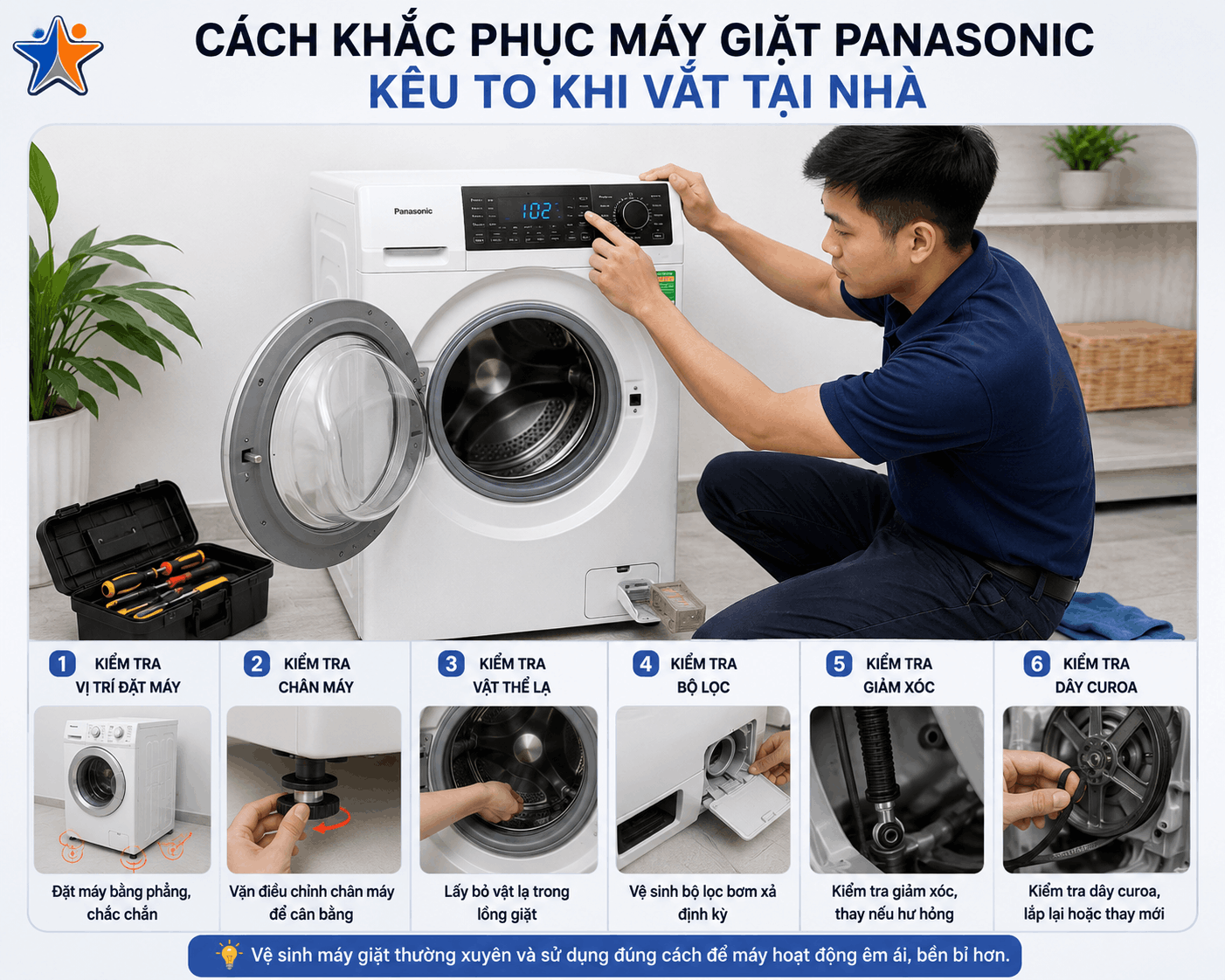 máy giặt panasonic kêu to khi vắt