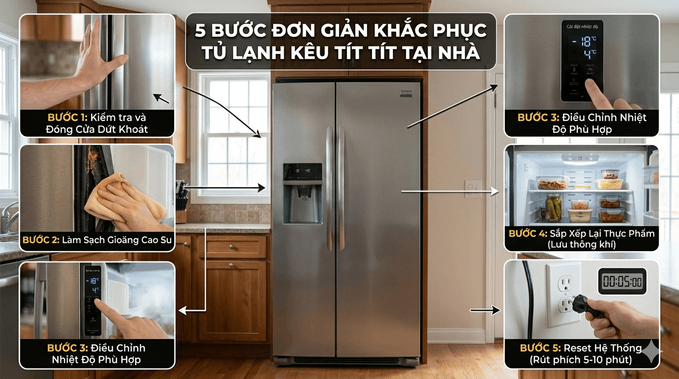 tủ lạnh kêu tít tít
