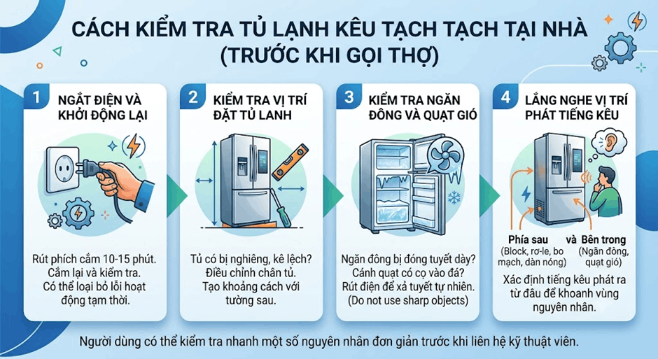 Cách kiểm tra tủ lạnh kêu tạch tạch tại nhà trước khi gọi thợ sửa chữa