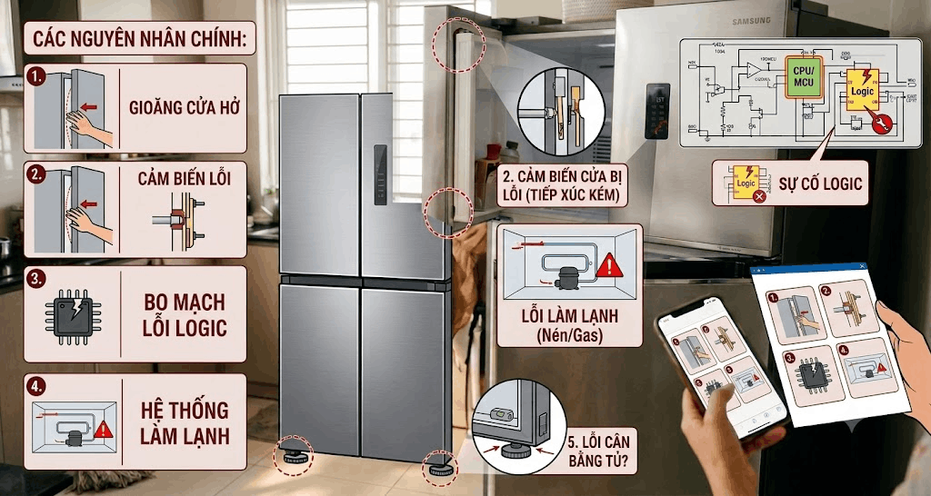 Nguyên nhân khiến tủ lạnh 4 cánh kêu tít tít