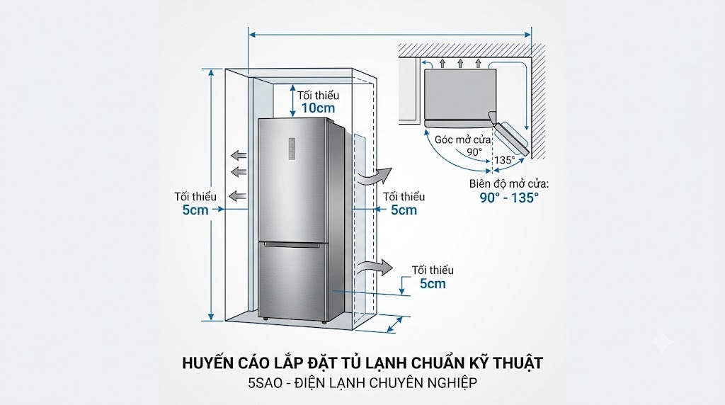 Hướng dẫn đo và chừa khoảng trống lắp đặt tủ lạnh chuẩn kỹ thuật