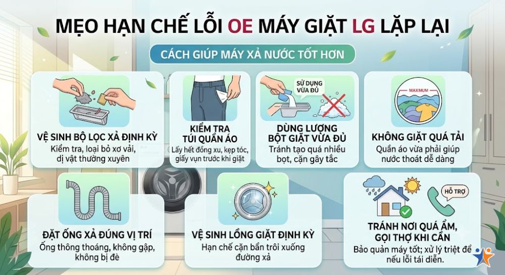 Mẹo sử dụng giúp hạn chế lỗi OE máy giặt LG lặp lại