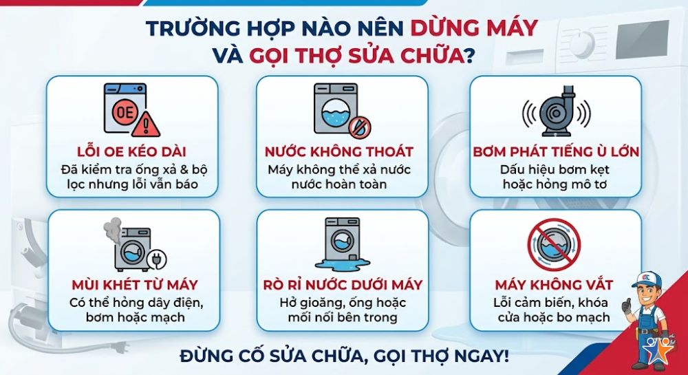 Trường hợp nào nên dừng máy và gọi thợ sửa chữa?