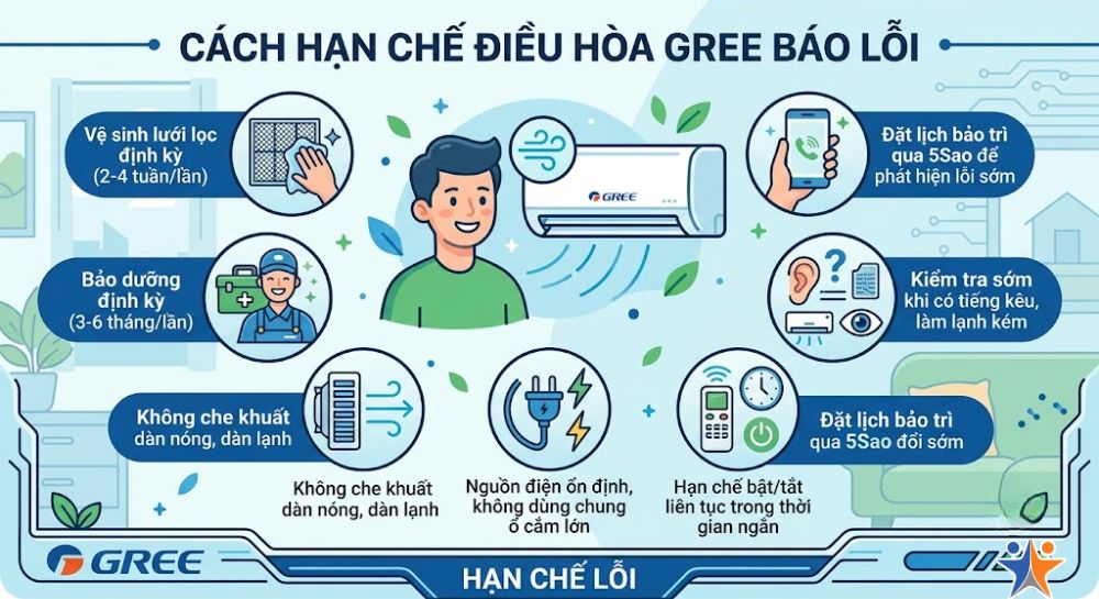 Cách hạn chế điều hòa Gree xuất hiện báo lỗi