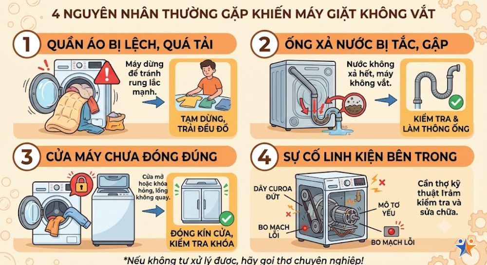 Những nguyên nhân thường khiến máy giặt không vắt được