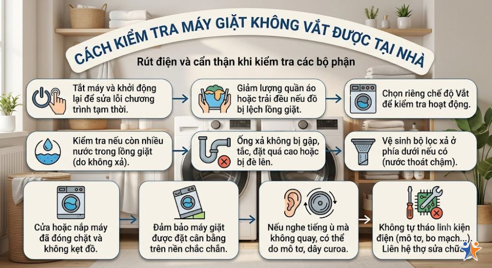 Cách kiểm tra máy giặt không vắt được tại nhà