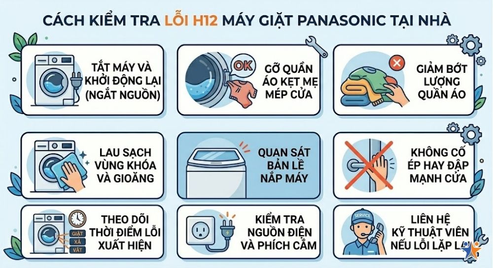 Cách kiểm tra lỗi H12 máy giặt Panasonic tại nhà