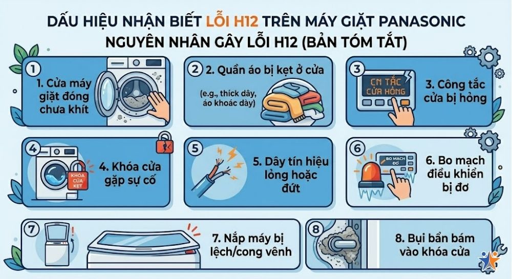 Nguyên nhân khiến máy giặt Panasonic hiển thị lỗi H12