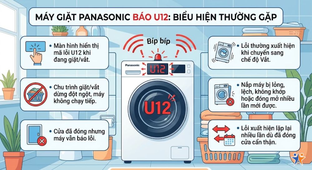 Máy giặt Panasonic báo U12 thường có biểu hiện ra sao?