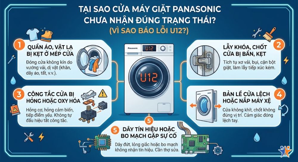 Vì sao cửa máy giặt Panasonic chưa được nhận đúng trạng thái?