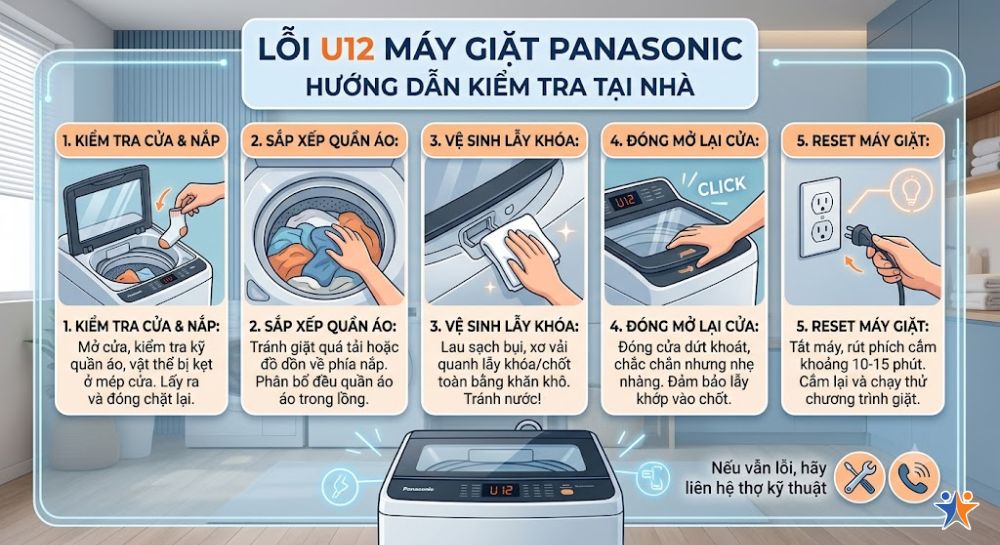 Cách kiểm tra ban đầu khi máy giặt Panasonic hiển thị U12