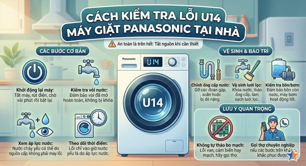 Cách kiểm tra lỗi U14 máy giặt Panasonic tại nhà