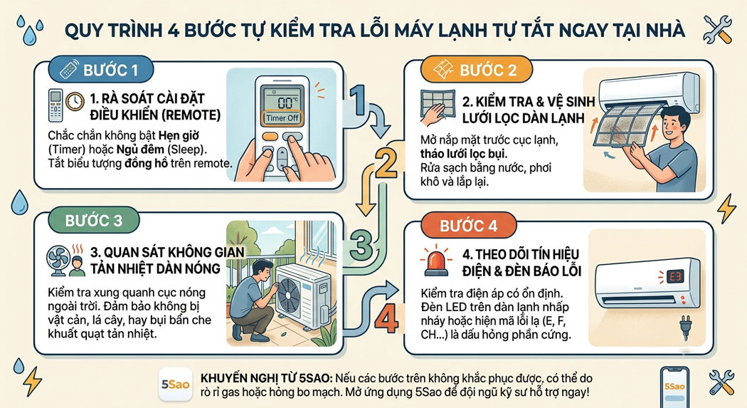 Quy trình 4 bước tự kiểm tra lỗi máy lạnh tự tắt ngay tại nhà