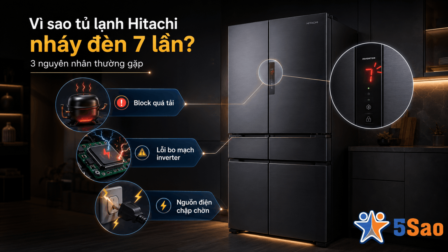 Tủ lạnh Hitachi nháy đèn 7 lần