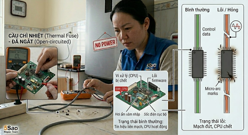 bo mạch điều khiển tủ lạnh bị lỗi
