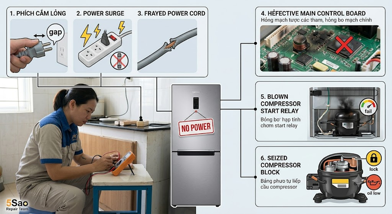 các nguyên nhân tủ lạnh không vào điện
