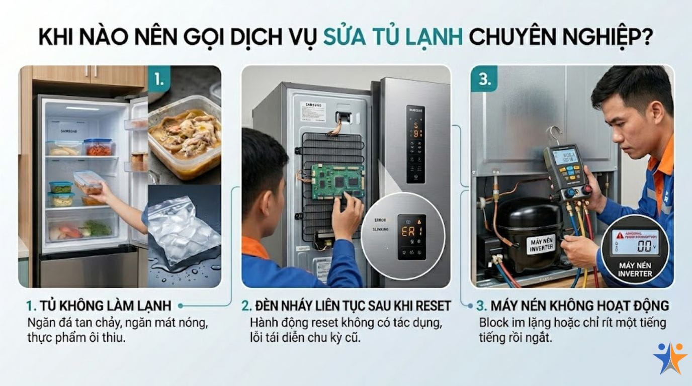 tủ lạnh samsung inverter báo lỗi nháy đèn