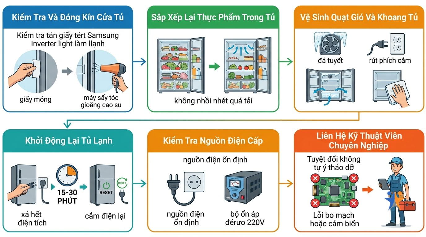 tủ lạnh samsung inverter báo lỗi nháy đèn