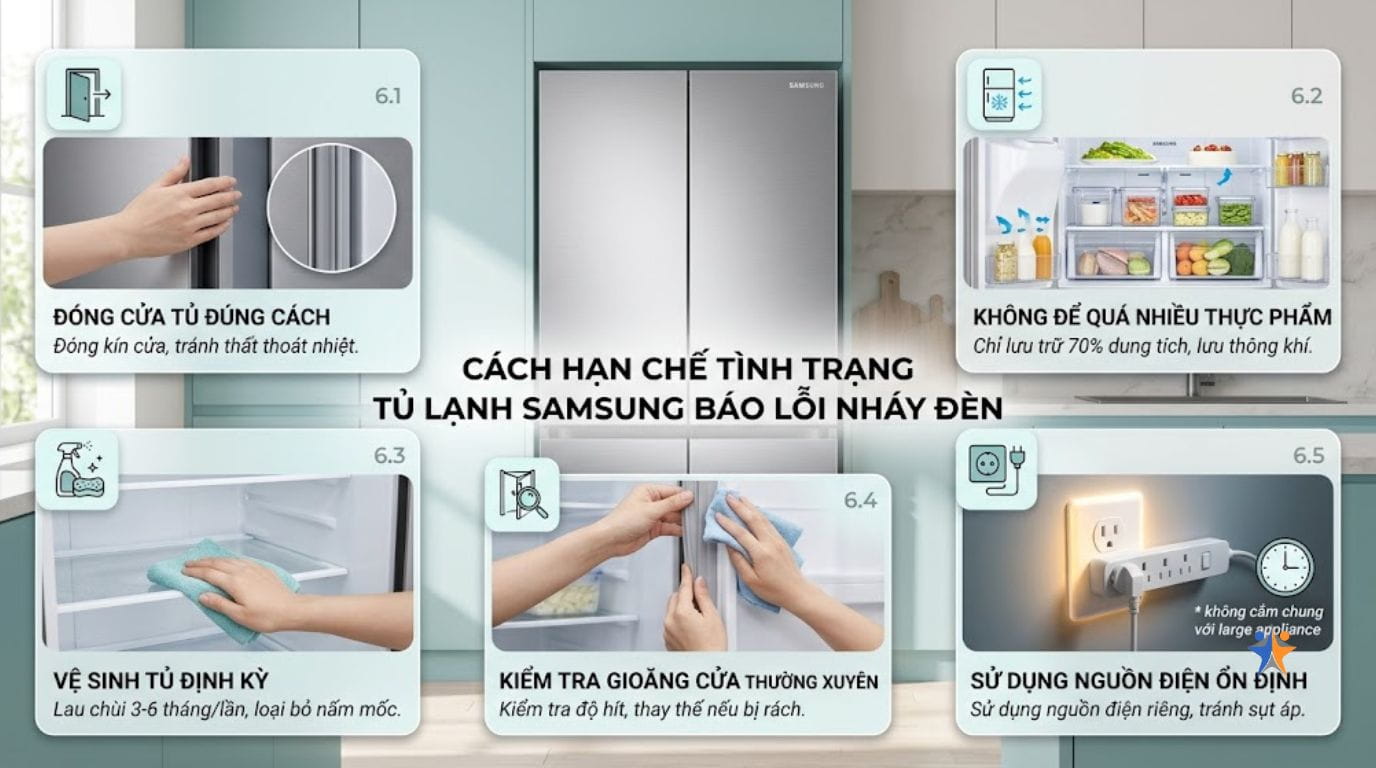 tủ lạnh samsung inverter báo lỗi nháy đèn