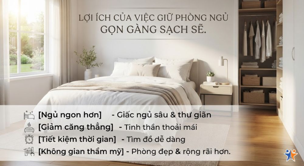 Lợi ích tuyệt vời của việc duy trì phòng ngủ gọn gàng sạch sẽ 