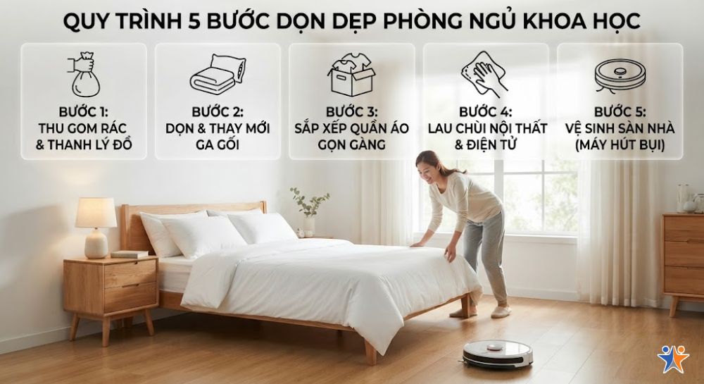 Quy trình 5 bước dọn dẹp phòng ngủ khoa học và tiết kiệm thời gian 