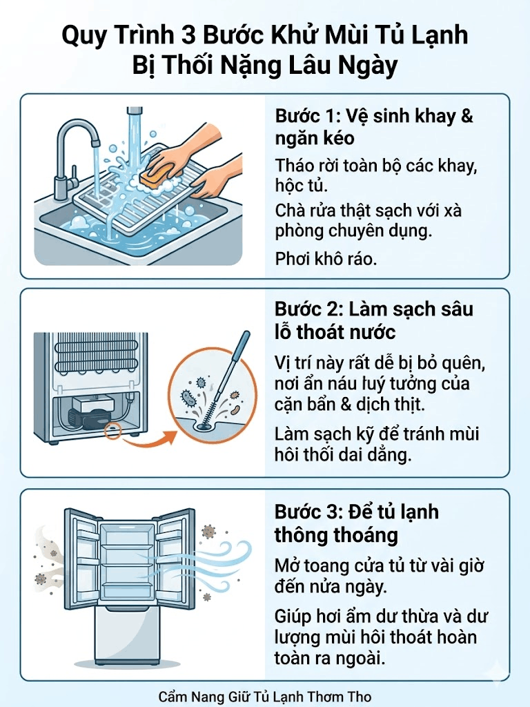 Quy trình 3 bước cách khử mùi thịt thối trong tủ lạnh 