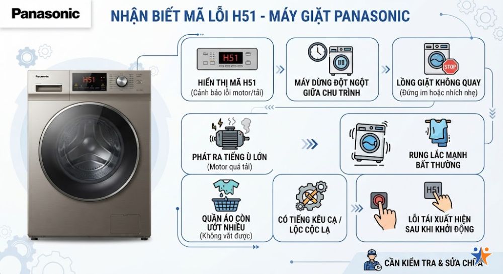 Dấu hiệu nhận biết khi máy giặt Panasonic hiển thị mã H51