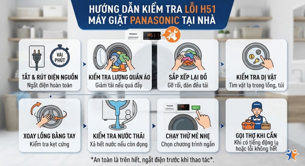 Cách kiểm tra lỗi H51 máy giặt Panasonic tại nhà
