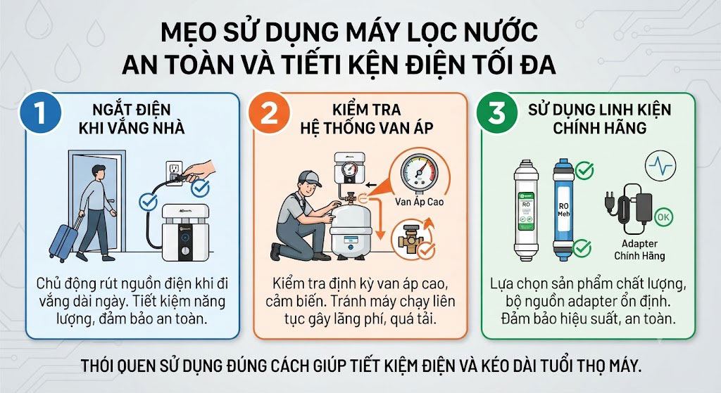 Mẹo sử dụng máy lọc nước an toàn và tiết kiệm điện tối đa