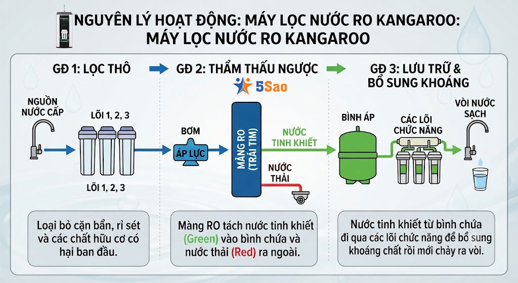 Nguyên lý hoạt động tổng thể của máy lọc nước RO Kangaroo
