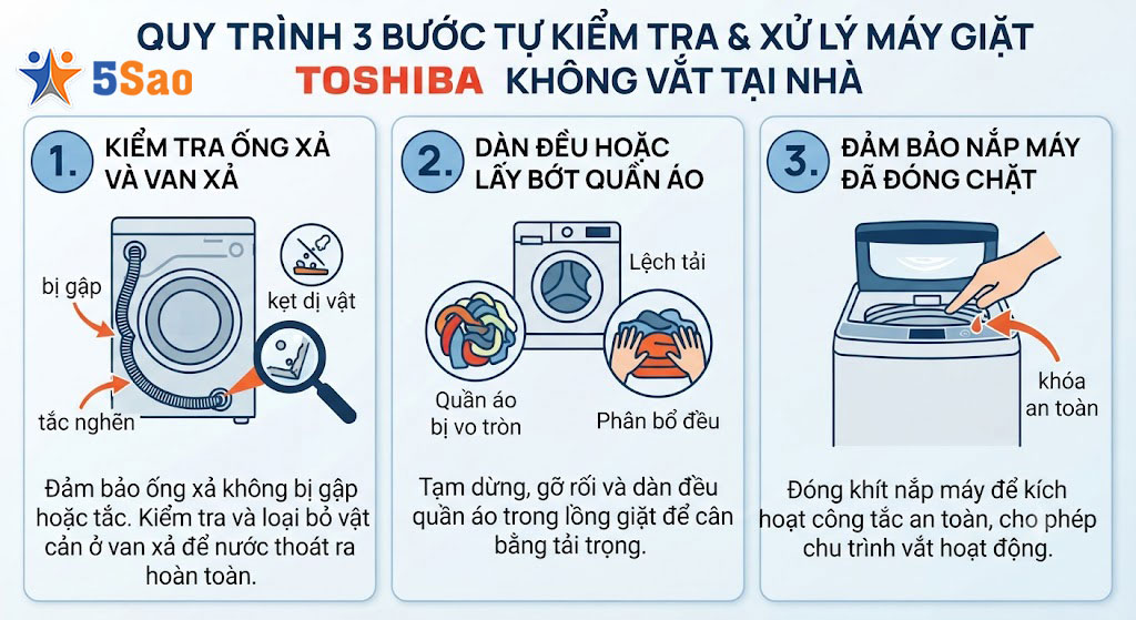 Quy trình 3 bước tự kiểm tra máy giặt Toshiba không vắt và xử lý tại nhà