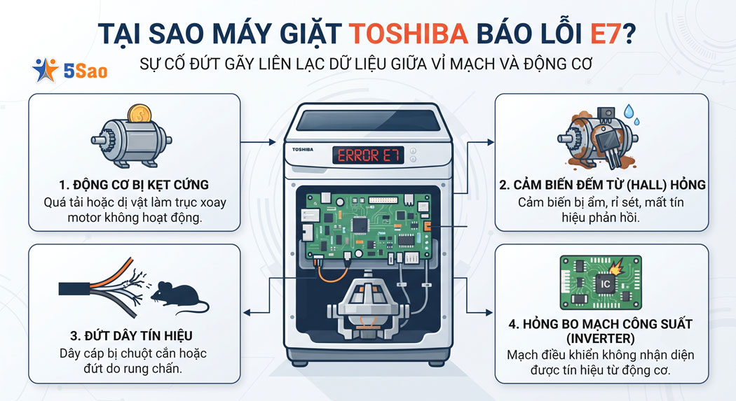 Tại sao máy giặt Toshiba báo lỗi E7