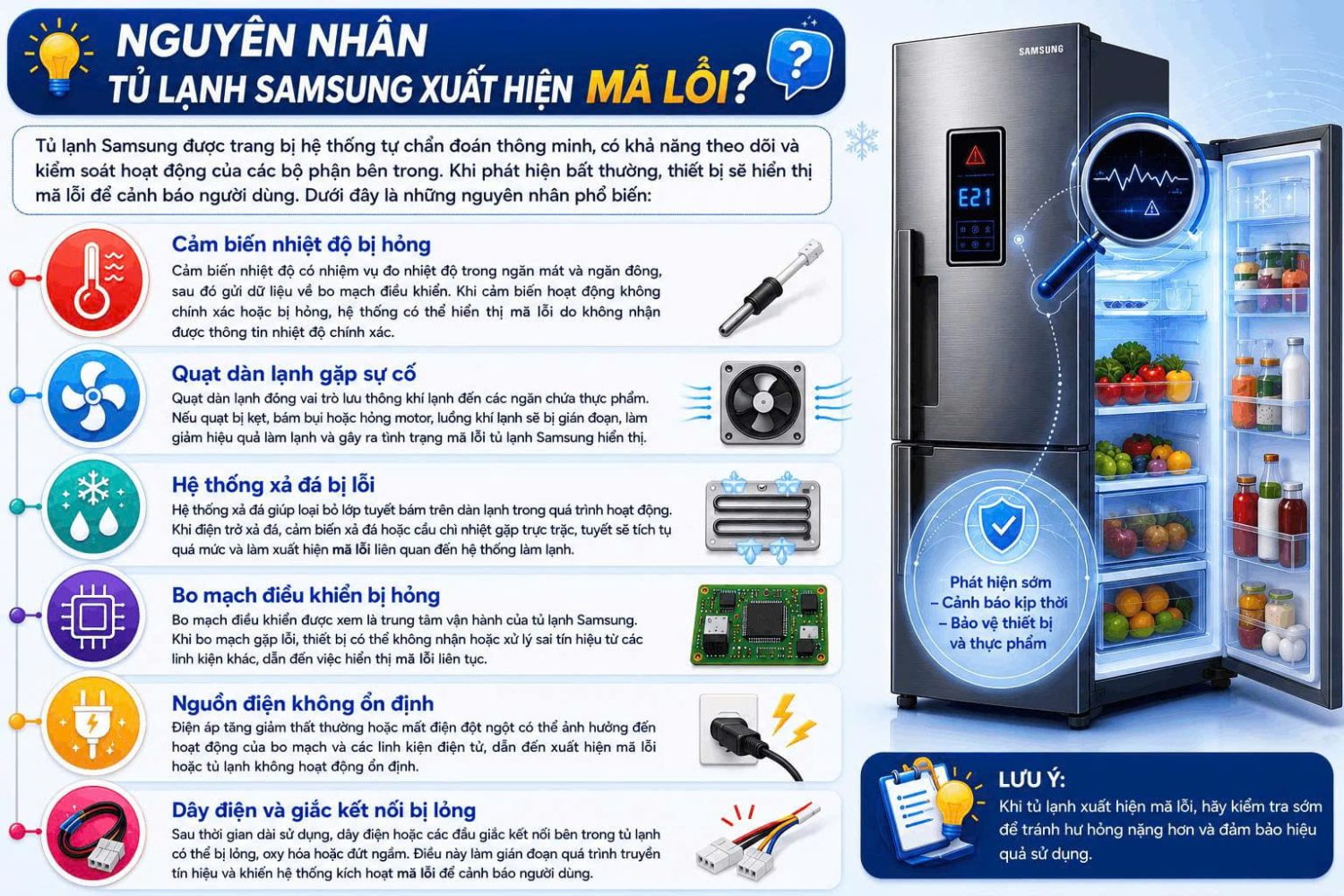 mã lỗi tủ lạnh Samsung nháy đèn