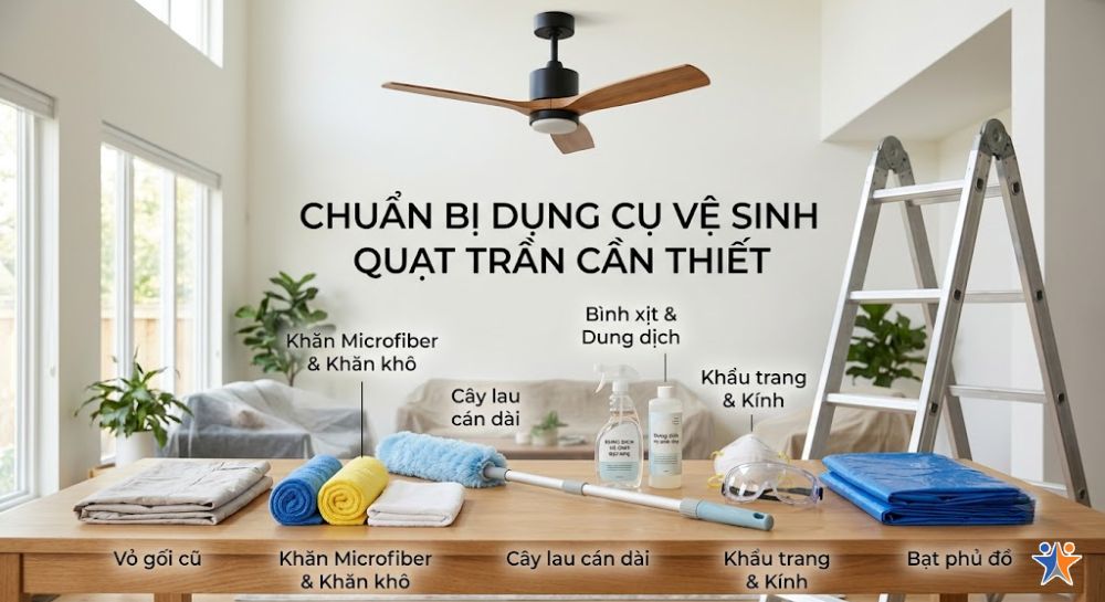 Chuẩn bị dụng cụ vệ sinh quạt trần cần thiết