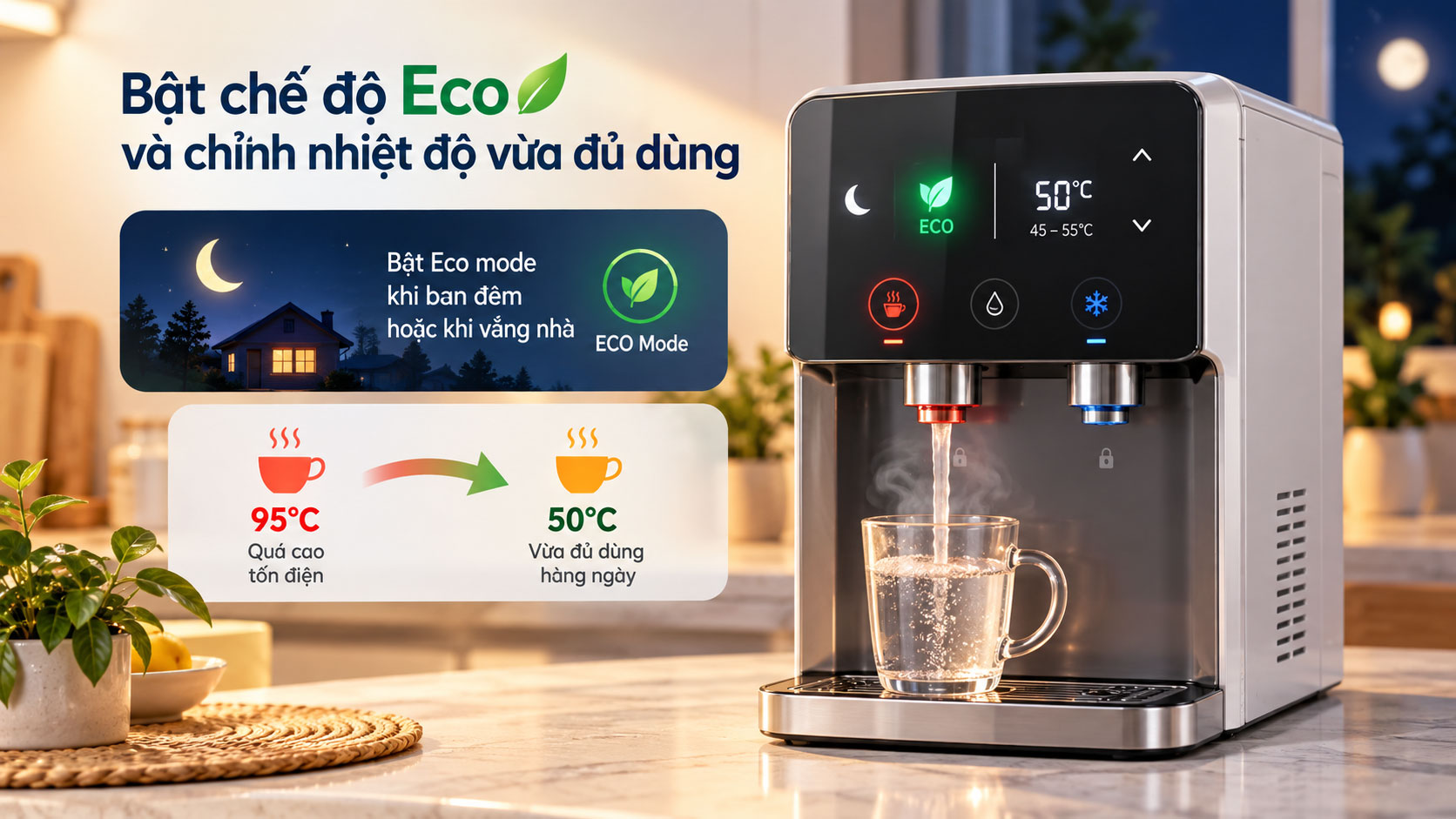 Bật chế độ Eco và chỉnh nhiệt độ vừa đủ dùng