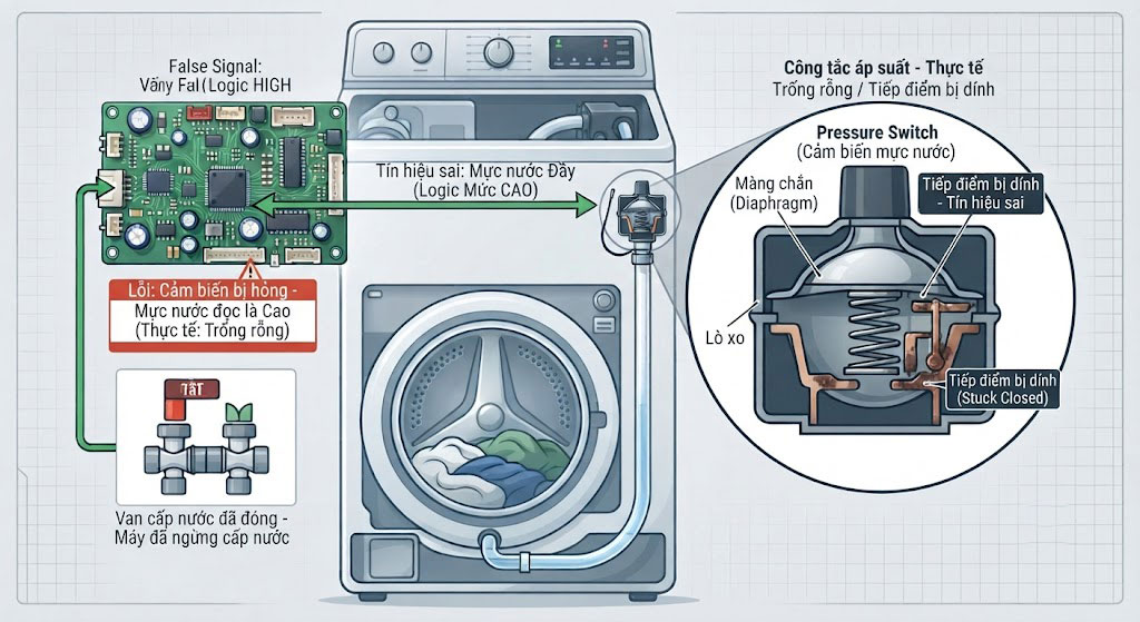 Cảm biến mực nước bị hỏng