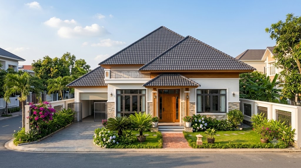 Mẫu nhà cấp 4 đẹp 5x20 mái Thái sang trọng