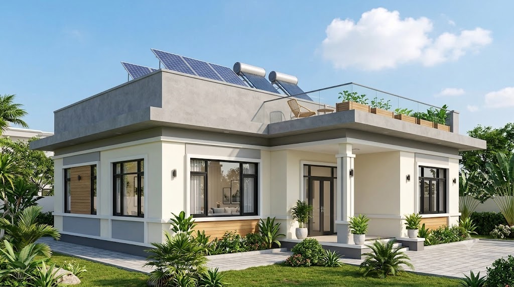 Mẫu nhà cấp 4 5x20 2 phòng ngủ mái bằng trẻ trung
