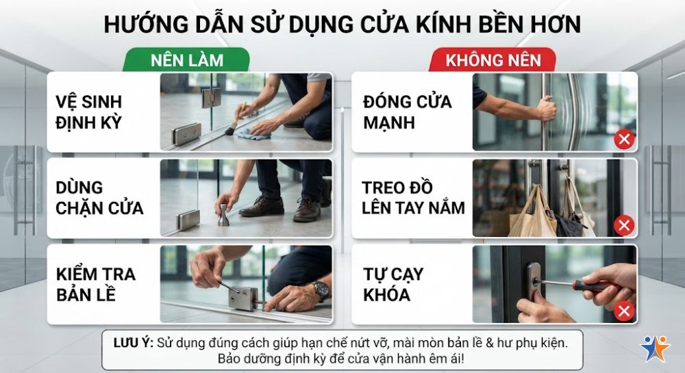 Lưu ý sử dụng để cửa kính bền hơn, hạn chế nứt vỡ và hư phụ kiện
