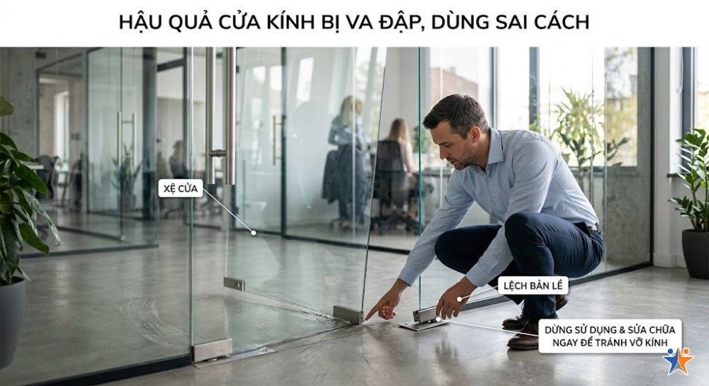 Nguyên nhân khiến cửa kính bị xệ sau thời gian sử dụng