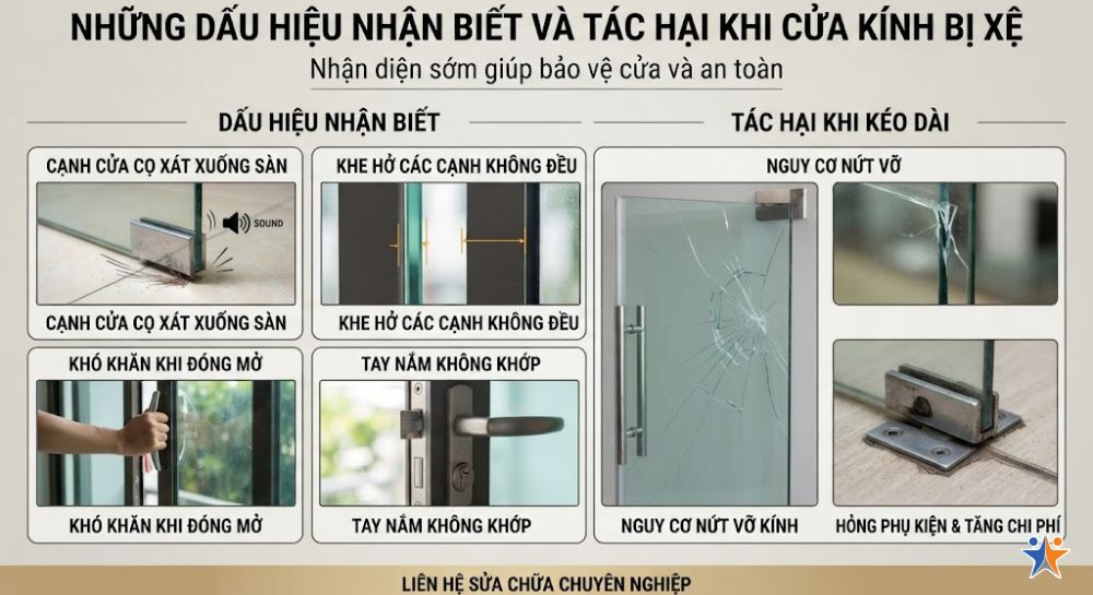 Những dấu hiệu nhận biết và tác hại khi cửa kính bị xệ