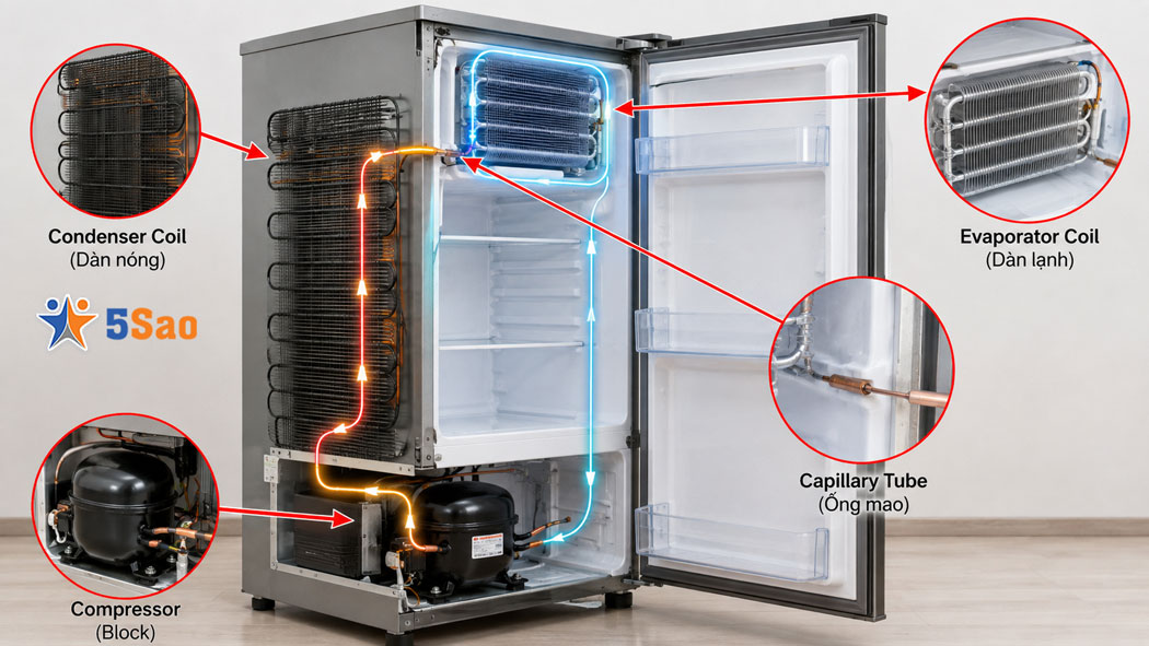 Tổng quan các bộ phận chính cấu thành tủ lạnh