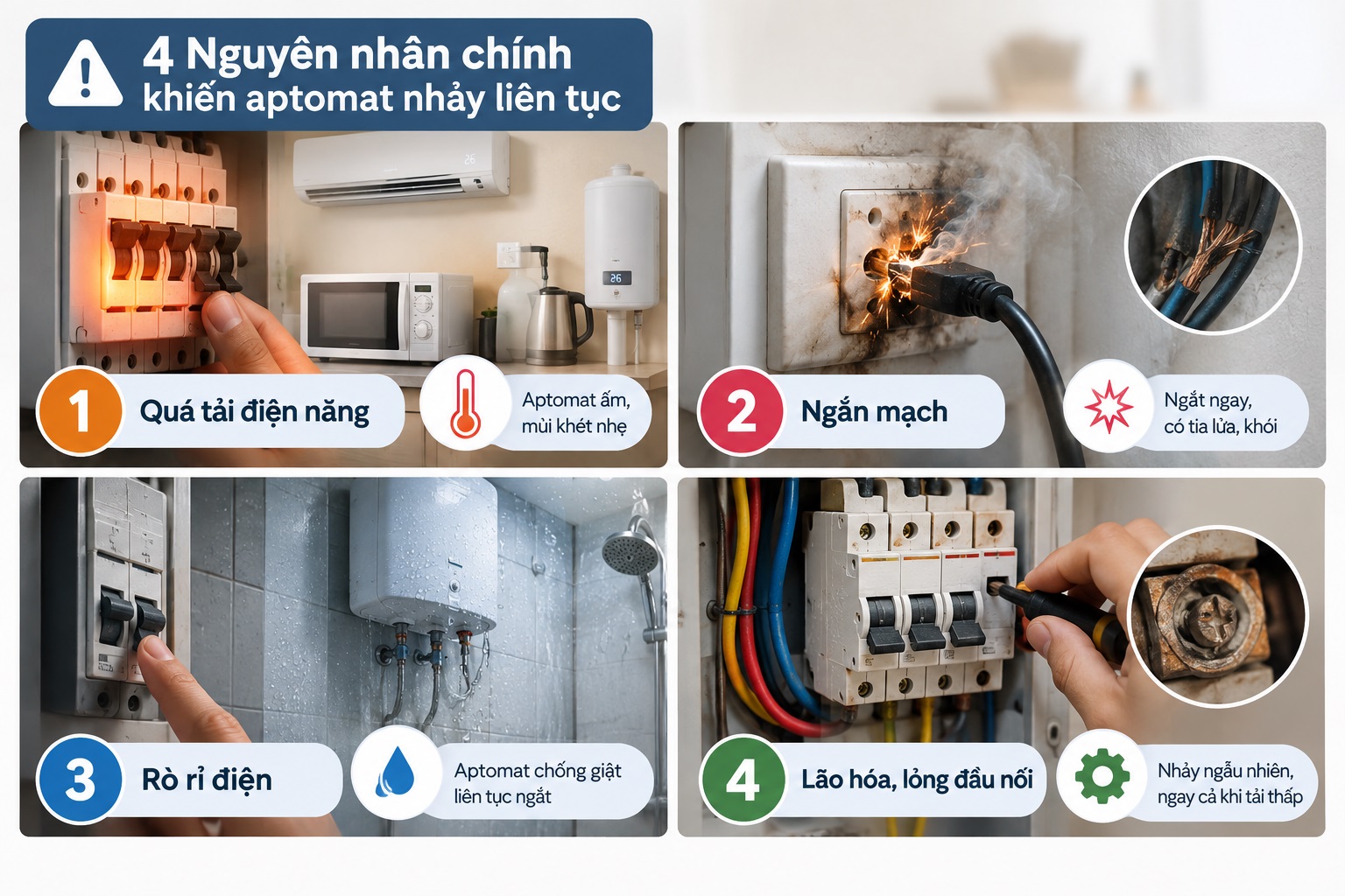 4 Nguyên nhân chính khiến aptomat nhảy liên tục và dấu hiệu nhận biết