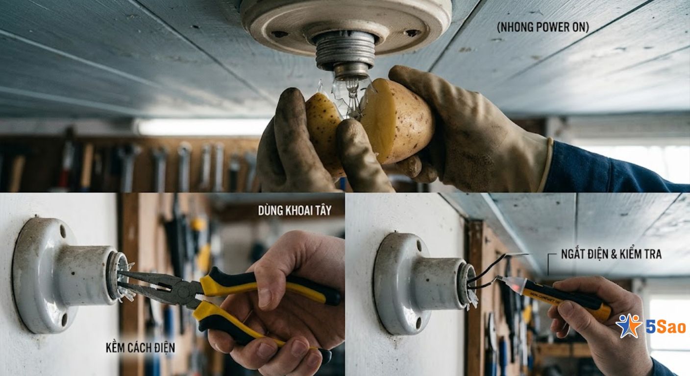 Mẹo tháo bóng đèn bị vỡ thủy tinh không lo đứt tay
